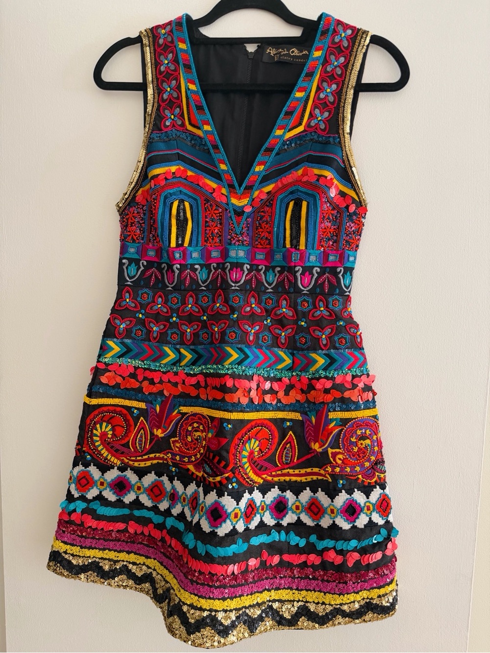 Alice + Olivia Multicolor Embroidered V-Neck Sleeveless Dress - Picture 3 of 3